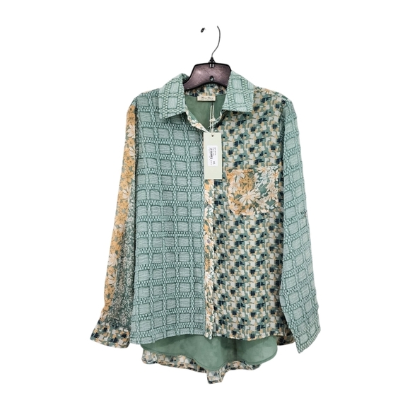 Miss Me Women's 100% Polyester Mixed Print Button Front Low-High Hem Boho Shirt - Picture 1 of 9